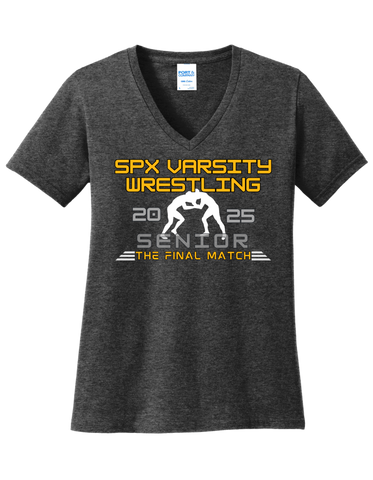 2025 SPX SENIOR Wrestling Port & Company® Women's Core Cotton V-Neck Tee LPC54V - Dark Heather Grey